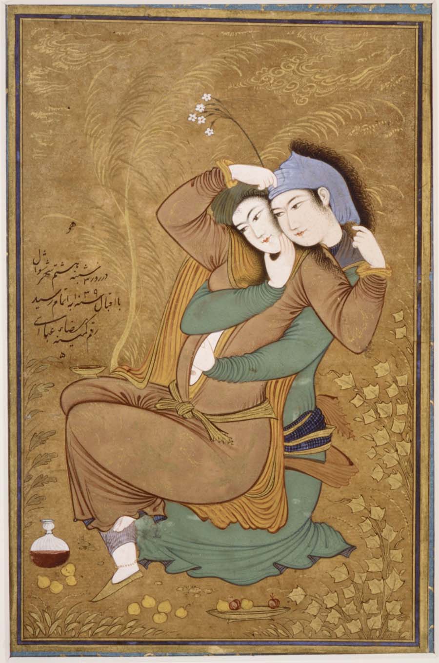 نگاره دو عاشق، اثر رضا عباسی سده دهم هجری، موزه متروپولیتن نیویورک